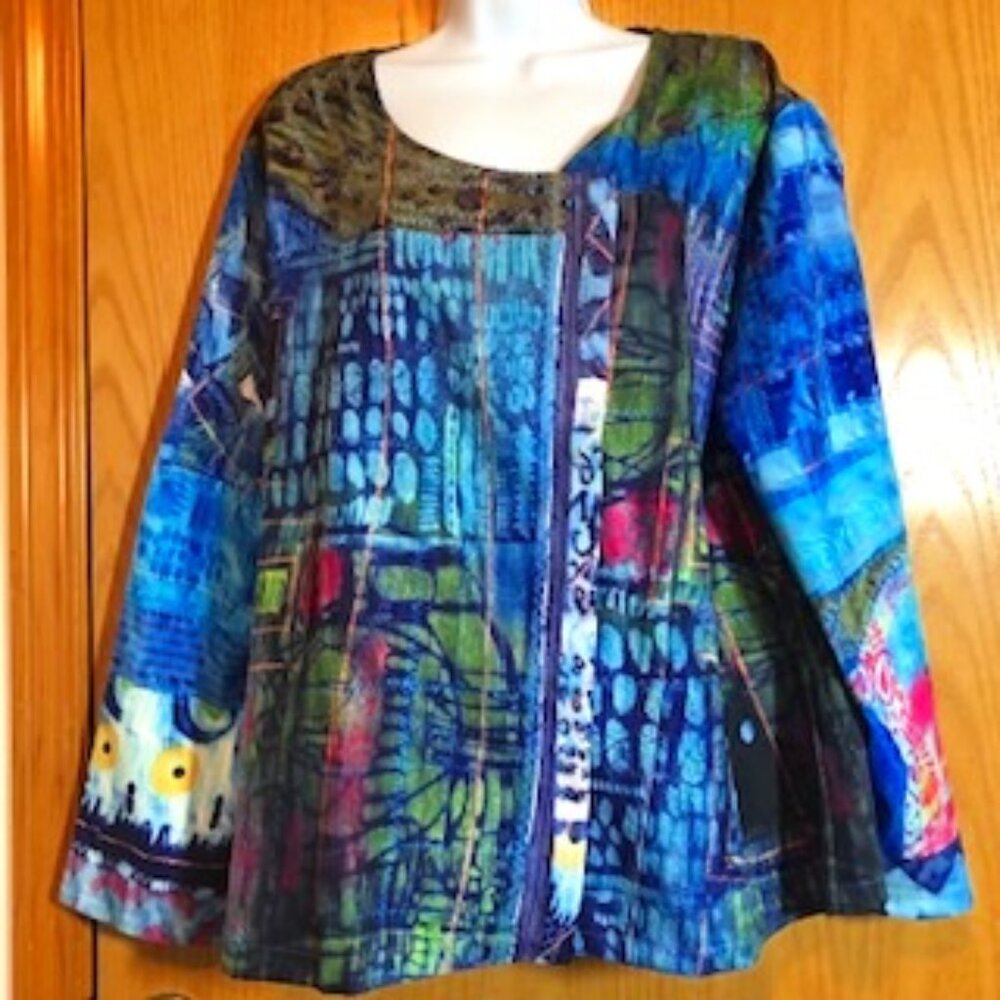NWOT Rainbow Misslook Top Jacket Zip Jewel Tones Long Sleeve 3X XXXL Relaxed